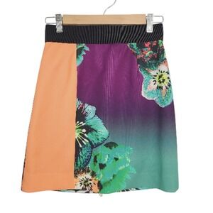 Milly Multicolor Abstract Floral Colorblock‎ Mini Skirt Black,Green,Purple Sz 2